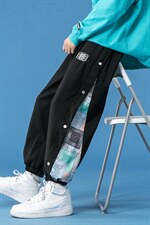 蓝底2024秋冬新款侧开叉拼接束脚运动休闲潮牌裤子2110-P45控69，男装休闲裤，星座914-3