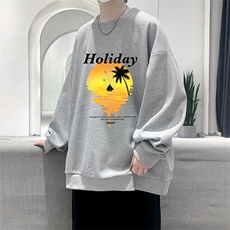 华夫格卫衣圆领卫衣男大码长袖t恤男外套HW76266-P30加绒款-P40，男装卫衣，电商A040