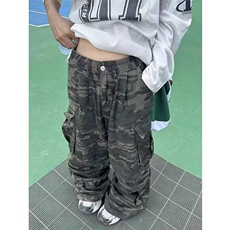 美式街头男女做旧水洗多口袋迷彩工装裤宽松直筒阔腿休闲裤，男装休闲裤，星座506A