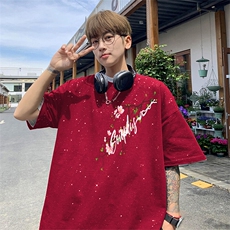 可48小时发货支持抖音得物来样二开美式满天星亮片短袖T恤MTX643，男装T恤，电商A486