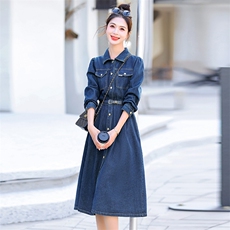 牛仔连衣裙女中长款2025春装新款韩版收腰显瘦气质减龄休闲衬衫裙，女装连衣裙，慕依路