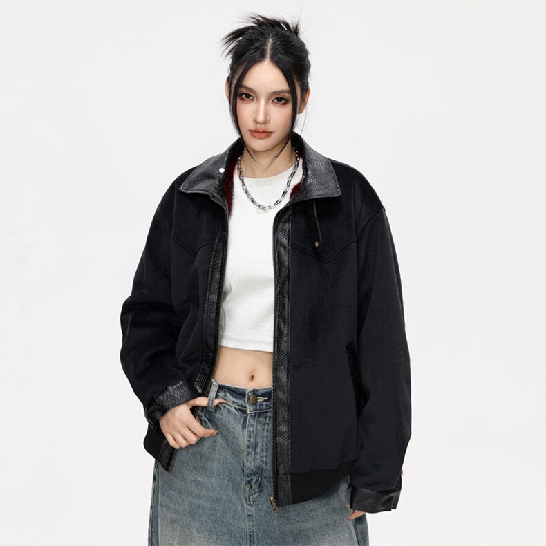 2025日系无影墙百搭纯色立领毛绒加毛外套男女同款XY2521-P150,女装短外套,星座717