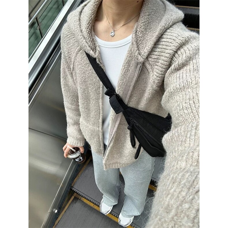 毛衣外套男款开春cleanfit慵懒风高级感连帽针织开衫ZZS66P75图片