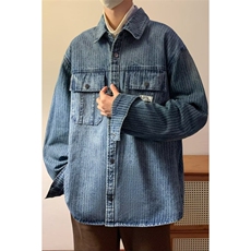 春季美式潮水洗牛仔衬衫男宽松休闲百搭vintage做旧痞帅潮牌外套，男装衬衫，星座1210-1