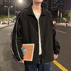 W251-P60春秋反光条设计黑色双层夹克外套工装休闲男女外套开衫，男装夹克，星座911-1