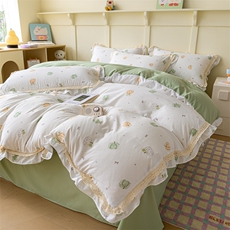 新款A类宝宝棉双层纱系列四件套-花边款，床品套件，一起卖家纺