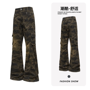 B221 美式ins高街暗黑修身微喇迷彩弹力牛仔裤LK25462-特P45控78图片
