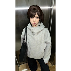 抖音得物品质26春装美式重磅结构斜拉链高领连帽卫衣开衫外套W61，女装短外套，电商A486-1