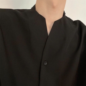复古不规则领型男女短袖衬衫禁欲系ins宽松V领冰丝衬衫 CS526-P35图片