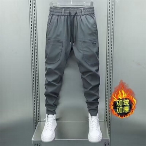 潮牌秋冬新款男士休闲裤痞帅哈伦工装裤加绒修身百搭小脚裤子图片