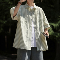条纹衬衫男短袖韩版潮流痞子帅文艺2023夏季新款ins外套CY396-35，男装衬衫，星座412-3