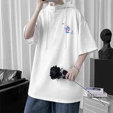 LD54262-P45连帽短袖t恤男大码胖子带帽五分袖中袖，男装T恤，电商A040