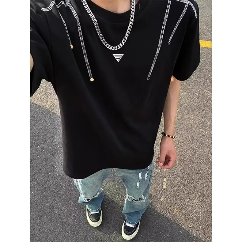 美式复古短袖T恤男夏季小众设计痞帅宽松五分袖GA90-P38,男装T恤,星座208-5
