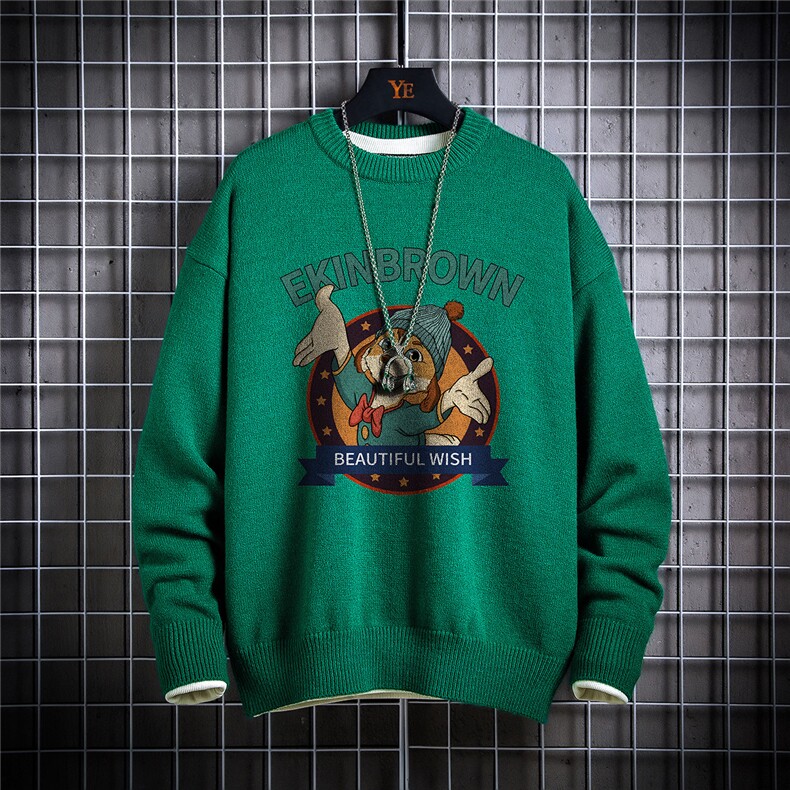 1日系宽松中性情侣针织衫潮流大码M-5XL印花毛衣男7689P48加绒P55，男装针织衫/毛衣，星座226-2