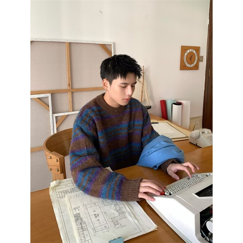 【005】圆领针织衫条纹毛衣A079-M63-P45,男装针织衫/毛衣,电商A079