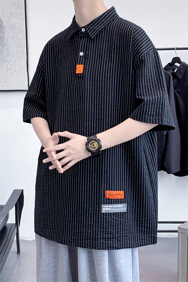 货足8XL-M美式polo衫男短袖2023夏季新款条纹胖子半袖加大码衬衫,男装Polo衫,钱塘717(原712)