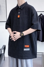 货足8XL-M美式polo衫男短袖2023夏季新款条纹胖子半袖加大码衬衫，男装Polo衫，钱塘717(原712)