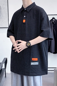 货足8XL-M美式polo衫男短袖2023夏季新款条纹胖子半袖加大码衬衫图片