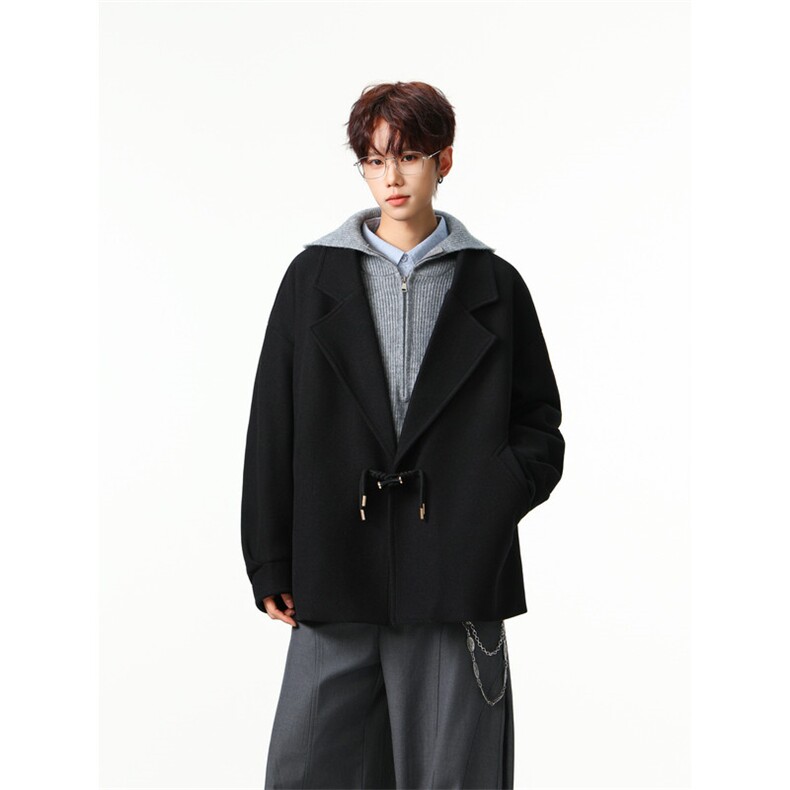 牛角扣短款毛呢大衣男呢子西服潮牌宽松风衣外套504-F66-P75控118，男装西服，星座504