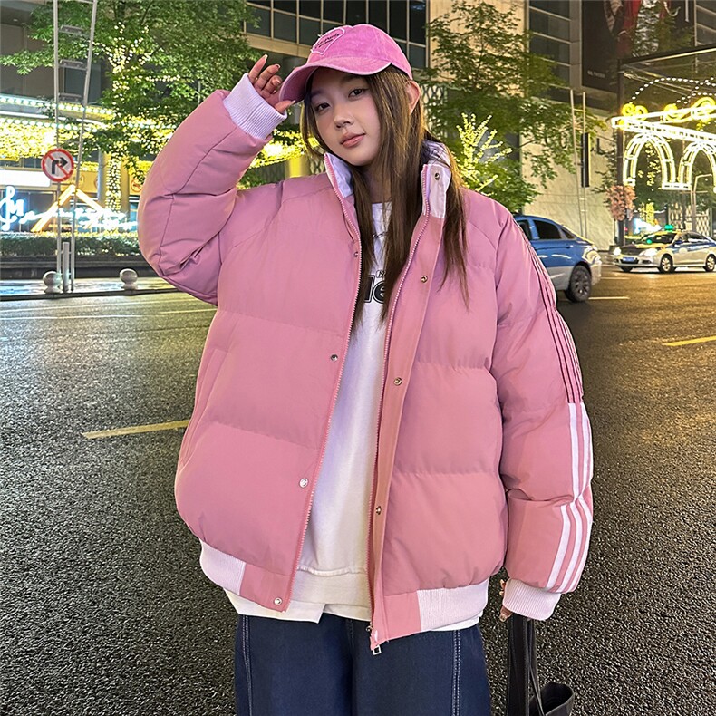 夜景情侣时尚宽松袖边三条杠立领棉衣MY2288特批75控128,男装棉衣,电商A247