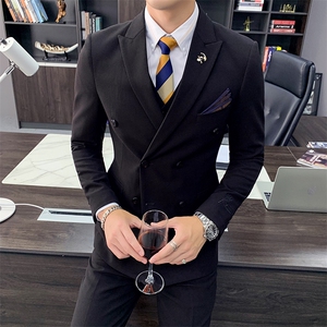 秋冬新款男士刺绣英伦西服套装双排扣西装三件套 A470-TZ18图片