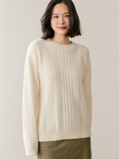 秋季新款纯色圆领针织衫时尚休闲风，女装针织衫/毛衣，鸥蕊娅羊绒