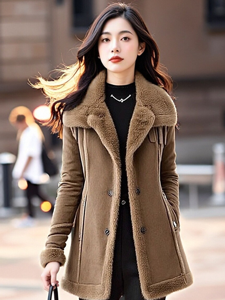 【大货已出】高档皮毛一体时尚中长款外套气质大衣加绒保暖棉服女,女装皮草,韩蔻秀
