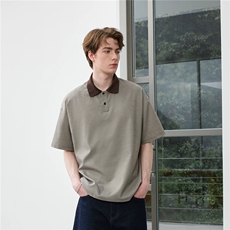 老钱风千鸟格polo衫短袖男夏季新款高级感V领T恤美式休闲TX606，男装T恤，星座208-5