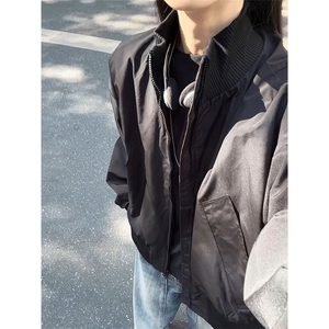 现货 26春装美拉德立领飞行夹克纯色复古廓形高街棒球服外套图片