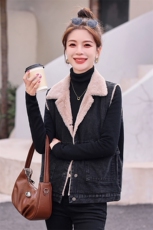 【新款现货】2025冬装新款时尚字母刺绣加绒牛仔马甲上衣，女装马甲，印象茜