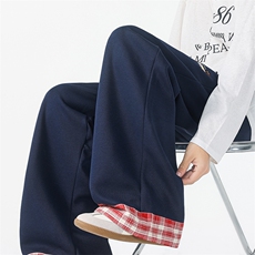 8XL-M美式复古格纹拼接卷边运动卫裤男直筒阔腿休闲裤子K9170P58，男装休闲裤，电商D206-1