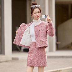 2026年冬季新款小香风粗花呢高级法式套装90羽绒服真狐狸毛领子，女装套装/套裙，小九月