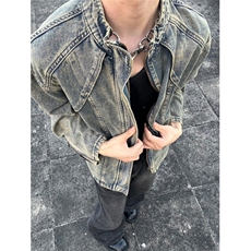 复古解构毛边水洗牛仔外套男士街头拉链立领机车夹克短款JB05，男装工装外套，星座1116A（原606A-3）