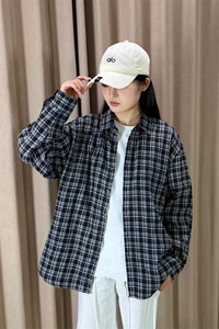 春季新款现货（跨境电商）格子男女情侣款潮流宽松格纹衬衣图片