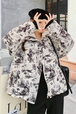 新中式国风水墨印花立领短款羽绒服女冬2025年新款独特超好看外套，女装羽绒服，2C085
