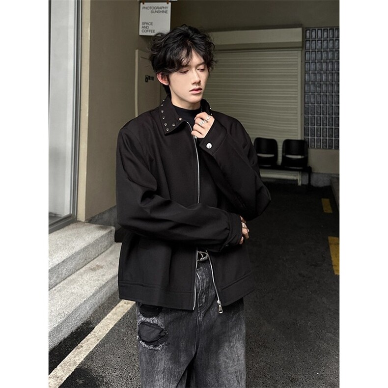 WT04-P62TANGZSTUDIO黑色短款垫肩外套男设计感铆钉行政夹克,男装夹克,电商B323A