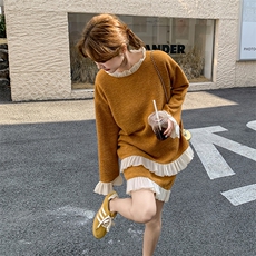 设计感花边拼接长袖针织衫高腰显瘦半身裙2025春季新款时尚套装女，女装套装/套裙，2C262
