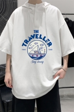 LD54410-P45NASA连帽短袖t恤男大码胖子带帽五分袖中袖，男装T恤，电商A040