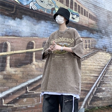 创意印花水洗短袖男夏季美式复古T恤ins港风潮流做旧高街，男装T恤，电商C306-1