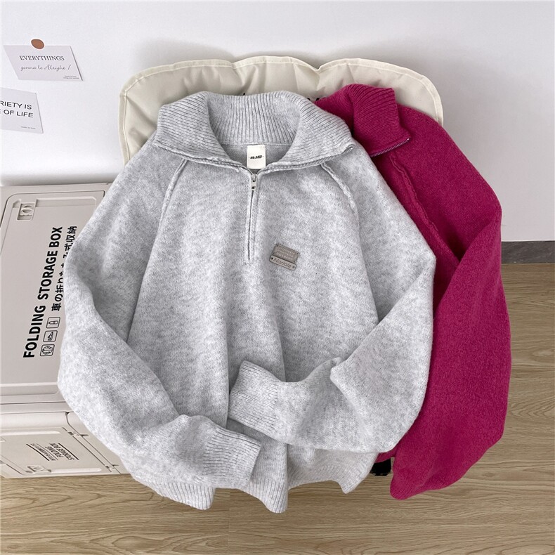 2026美式小高领拉链慵懒软糯毛衣情侣韩版设计感小众通勤针织衫潮，男装针织衫/毛衣，星座715-4