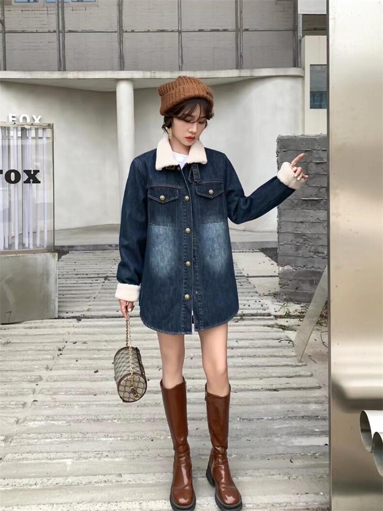 爱美欧现货羊羔毛牛仔加绒衬衣，其它，爱美欧