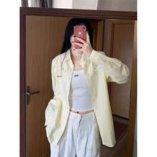 韩版可爱刺绣条纹衬衫女叠穿遮肉宽松百搭衬衣外搭防晒开衫ins潮，男装防晒衣，星座506A