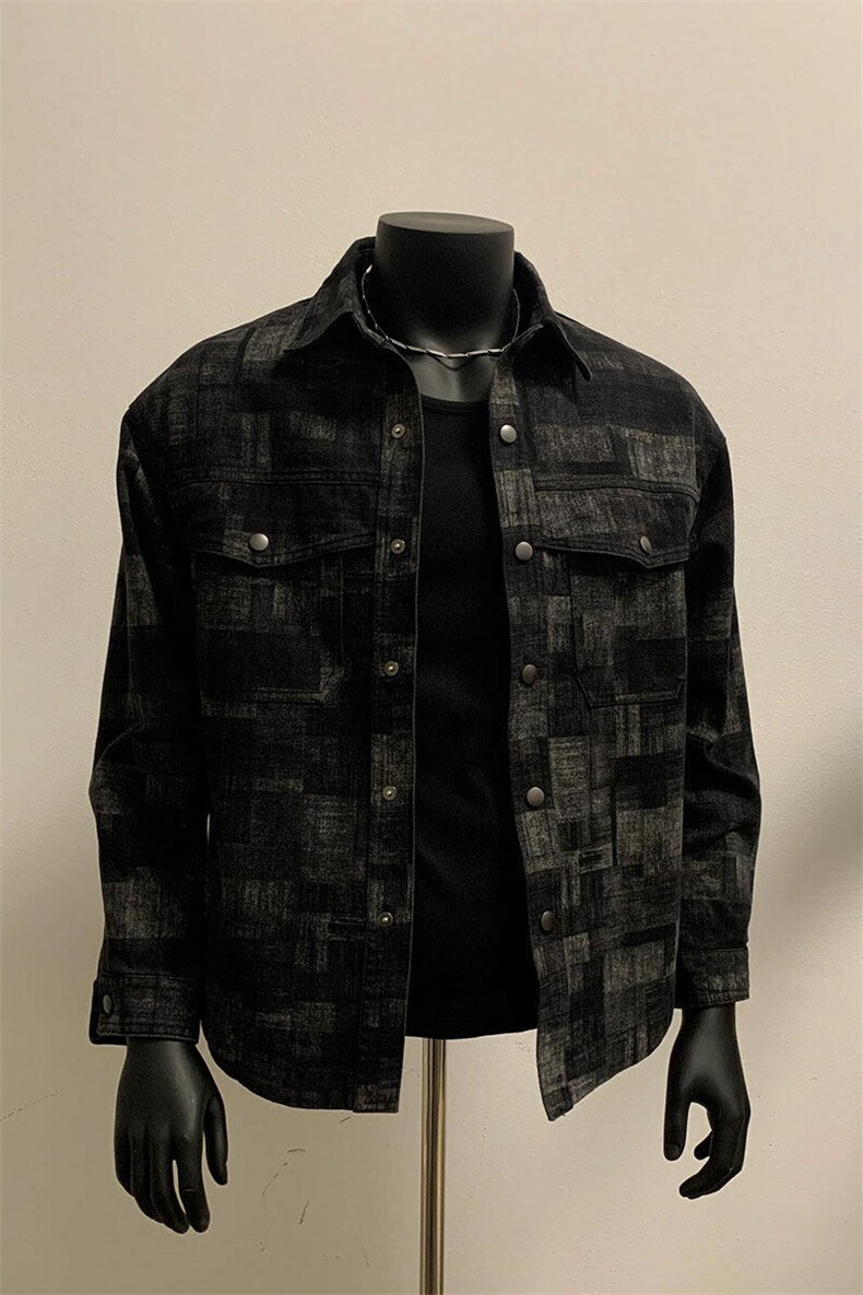 格纹牛仔外套休闲衬衫翻领夹克上衣服JK45特P75,男装夹克,星座908-1