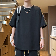落肩袖t恤男夏季拼接小熊男士体恤潮五分袖上衣圆领A266-T199-P22，男装T恤，电商A266