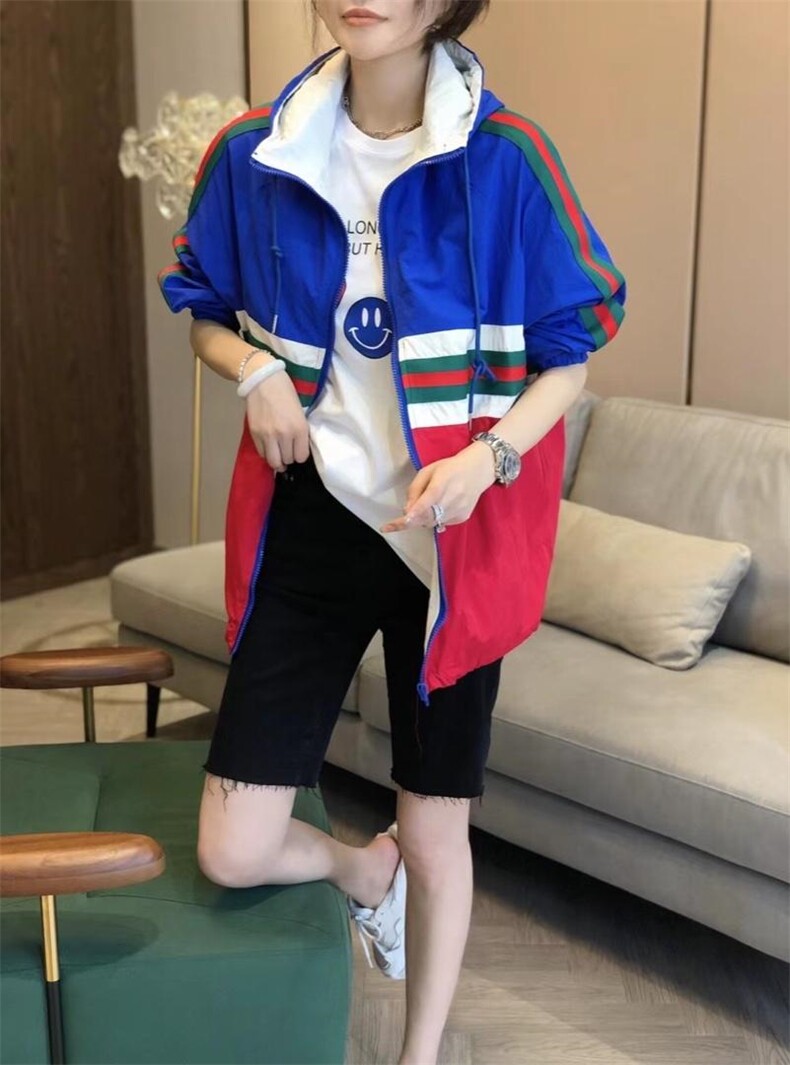 2023春季新品时尚潮流百搭高级宽松显瘦双色拼接连帽外套,女装其它,L·H·X
