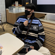 秋冬慵懒潮牌百搭针织衫2024新款条纹立领开衫毛衣男M1628-P52，男装针织衫/毛衣，星座512-4