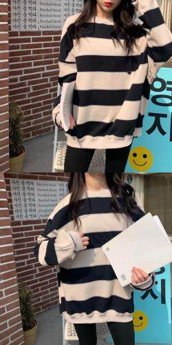 宽松条纹卫衣oversize，女装卫衣/绒衫，安吉拉