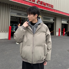 现货高品质重磅工艺美式高街假两件PU皮棉衣男女加厚棉服外套，男装棉衣，电商A486