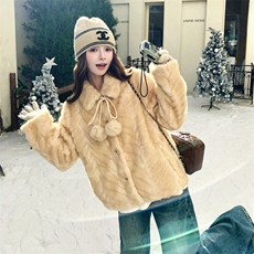 现货金叶貂绒皮毛一体RF058-D6582-P195-K278，女装短外套，2C058