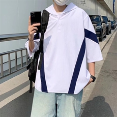 2023春秋季仿亚麻连帽短袖T恤黑男XD87P33，男装T恤，星座1116-2